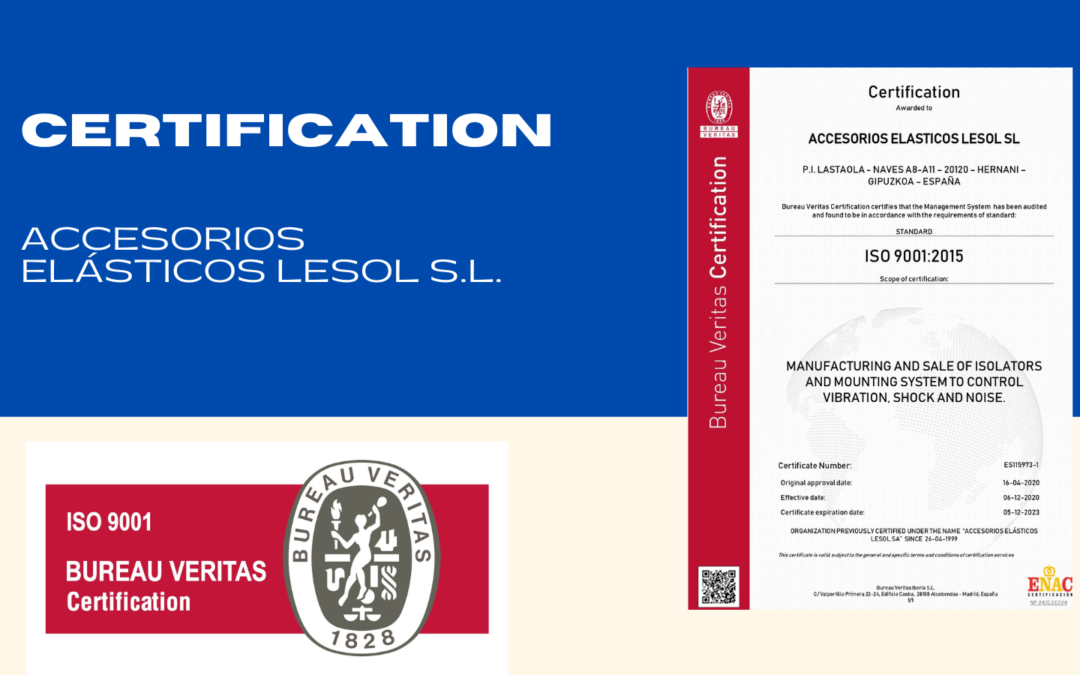 ACCESORIOS ELÁSTICOS LESOL S.L. ist seit 1999 nach ISO 9001 zertifiziert.